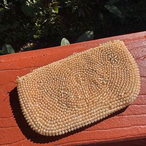 Elegant Beaded Cream Clutch